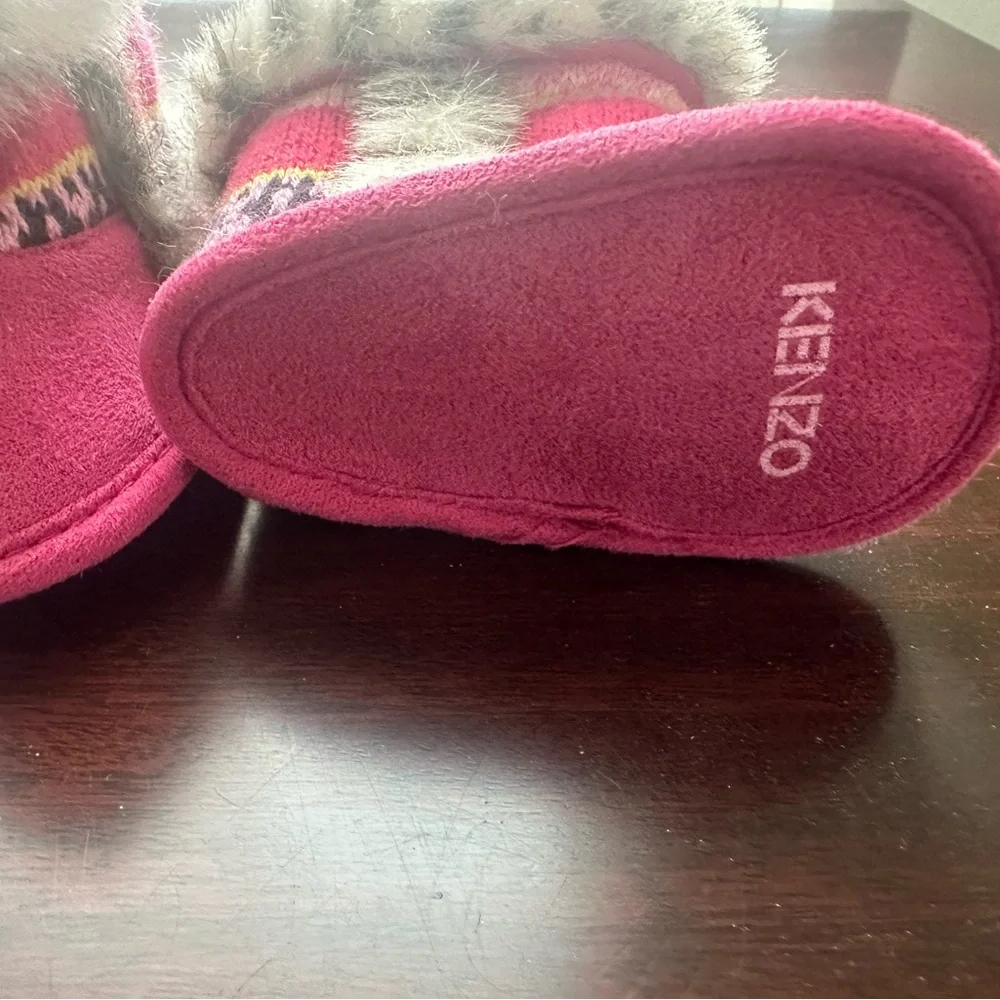 Kenzo Pink knit-striped and faux fur baby booties NWT